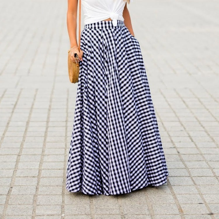 Plaid High Waist Large Skirt Drape Skirt