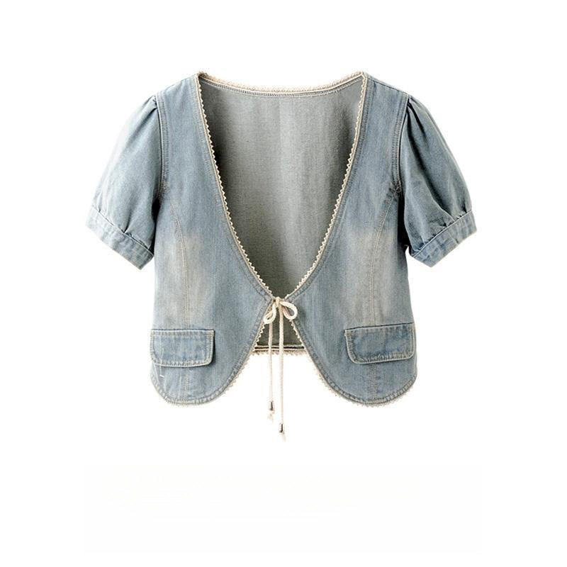 Denim Coat Short All-matching Slim Fit Slimming Short Sleeve Shawl