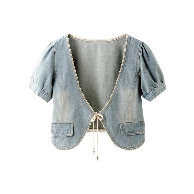 Denim Coat Short All-matching Slim Fit Slimming Short Sleeve Shawl