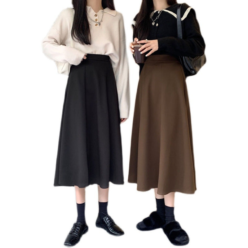 Black Woolen Skirt Autumn And Winter High Waist A- Line Skirt Umbrella Skirt Skirt