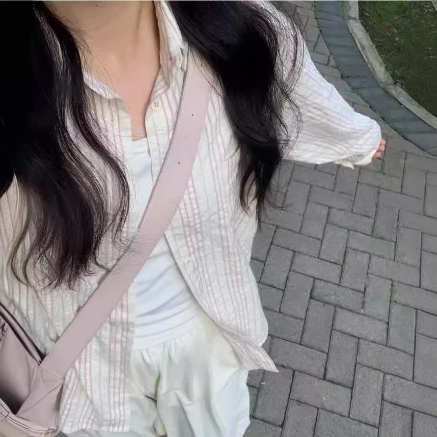 Sun Protection Shirt Women's Loose Slimming Casual Vertical Stripe Shirt Coat