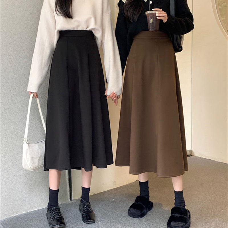 Black Woolen Skirt Autumn And Winter High Waist A- Line Skirt Umbrella Skirt Skirt