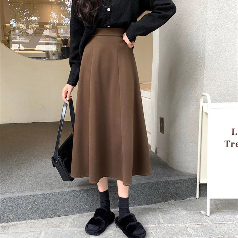 Black Woolen Skirt Autumn And Winter High Waist A- Line Skirt Umbrella Skirt Skirt