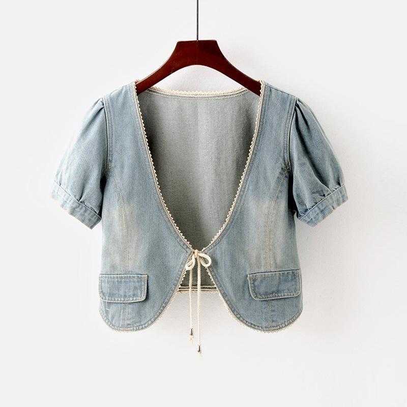 Denim Coat Short All-matching Slim Fit Slimming Short Sleeve Shawl