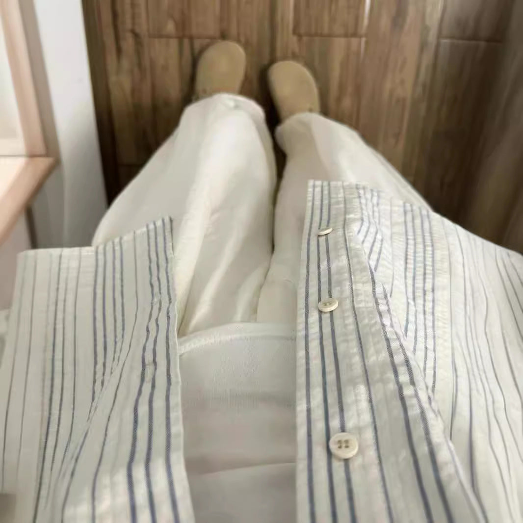 Sun Protection Shirt Women's Loose Slimming Casual Vertical Stripe Shirt Coat