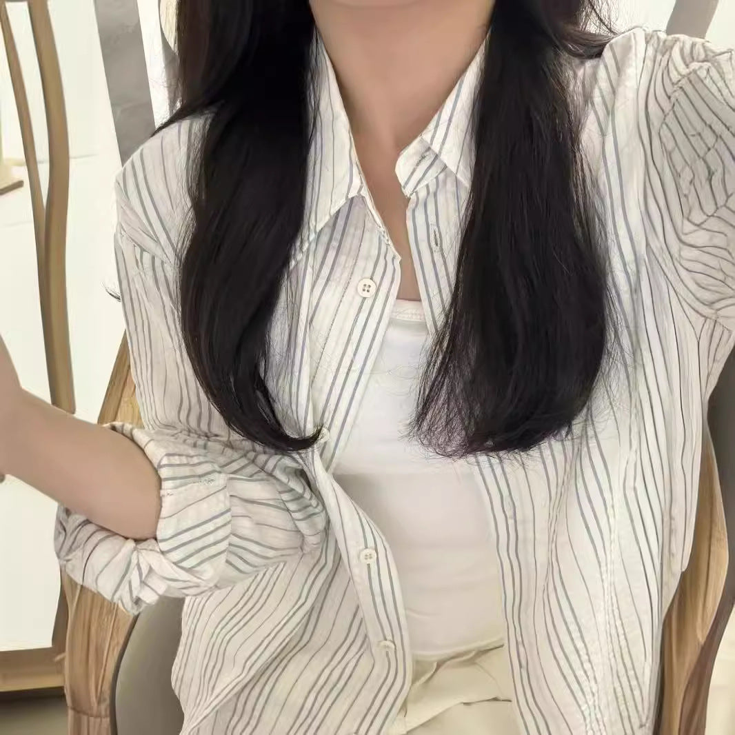 Sun Protection Shirt Women's Loose Slimming Casual Vertical Stripe Shirt Coat
