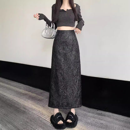 Pleated Retro Skirt Women's Split Long Skirt