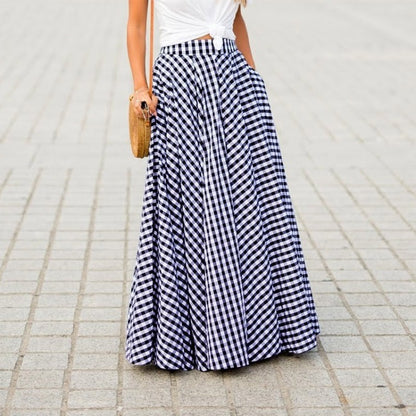 Plaid High Waist Large Skirt Drape Skirt