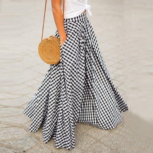 Plaid High Waist Large Skirt Drape Skirt