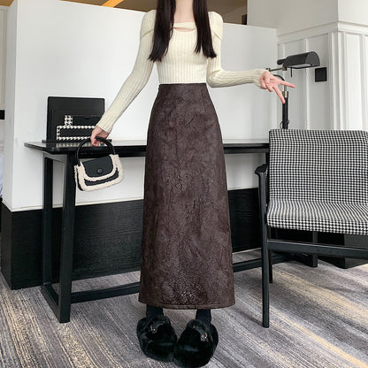 Pleated Retro Skirt Women's Split Long Skirt