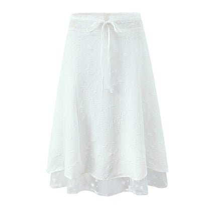 New Sweet Lace Stitching 2-piece Retro Jacquard Small Sling Vest Long Skirt
