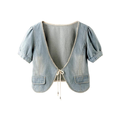 Denim Coat Short All-matching Slim Fit Slimming Short Sleeve Shawl
