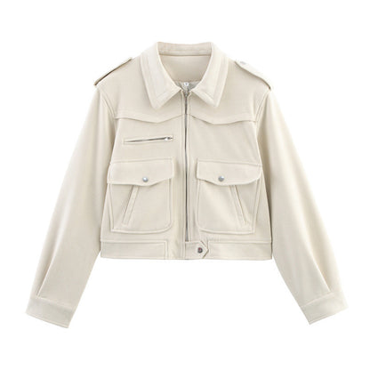 New Spring And Autumn Casual Loose European And American Style Suede Fabric Jacket Short Coat