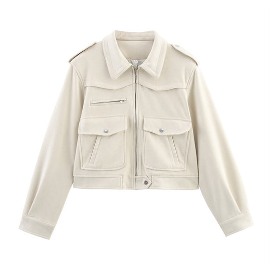 New Spring And Autumn Casual Loose European And American Style Suede Fabric Jacket Short Coat