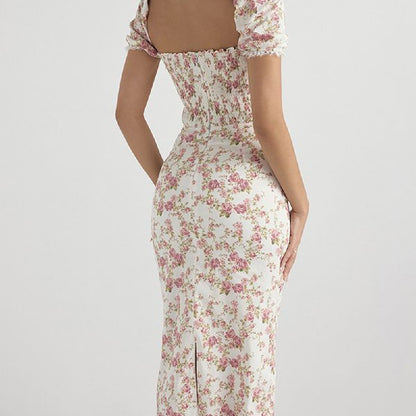 Square Collar Tea Break Skirt Floral Skirt
