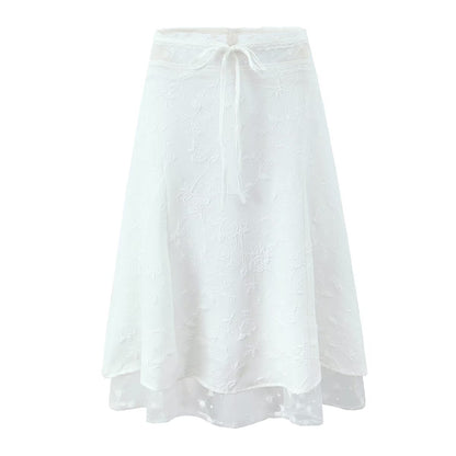 New Sweet Lace Stitching 2-piece Retro Jacquard Small Sling Vest Long Skirt