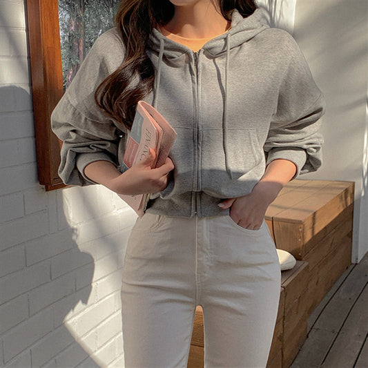 Versatile Thin Hooded Sweater Coat Women's Cotton