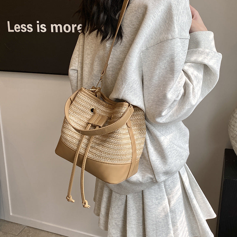 Woven Straw Women's Crossbody Portable Bucket Bag