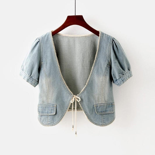 Denim Coat Short All-matching Slim Fit Slimming Short Sleeve Shawl