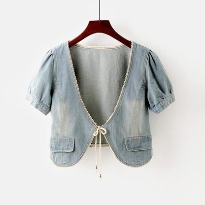 Denim Coat Short All-matching Slim Fit Slimming Short Sleeve Shawl