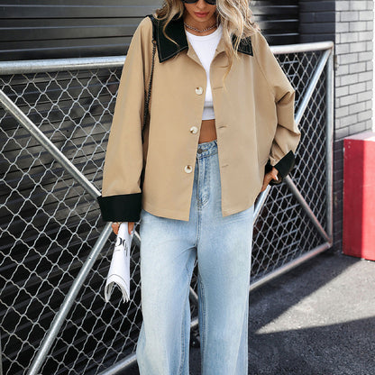 Color Contrast Short Thin Women's Coat
